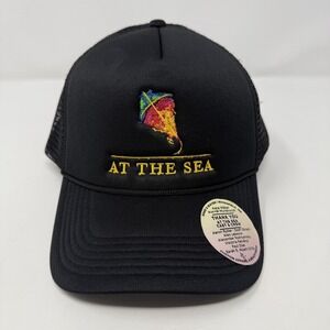 At The Sea Hat Cap Snap Back Black Trucker Mesh Embroidered Mens One Size